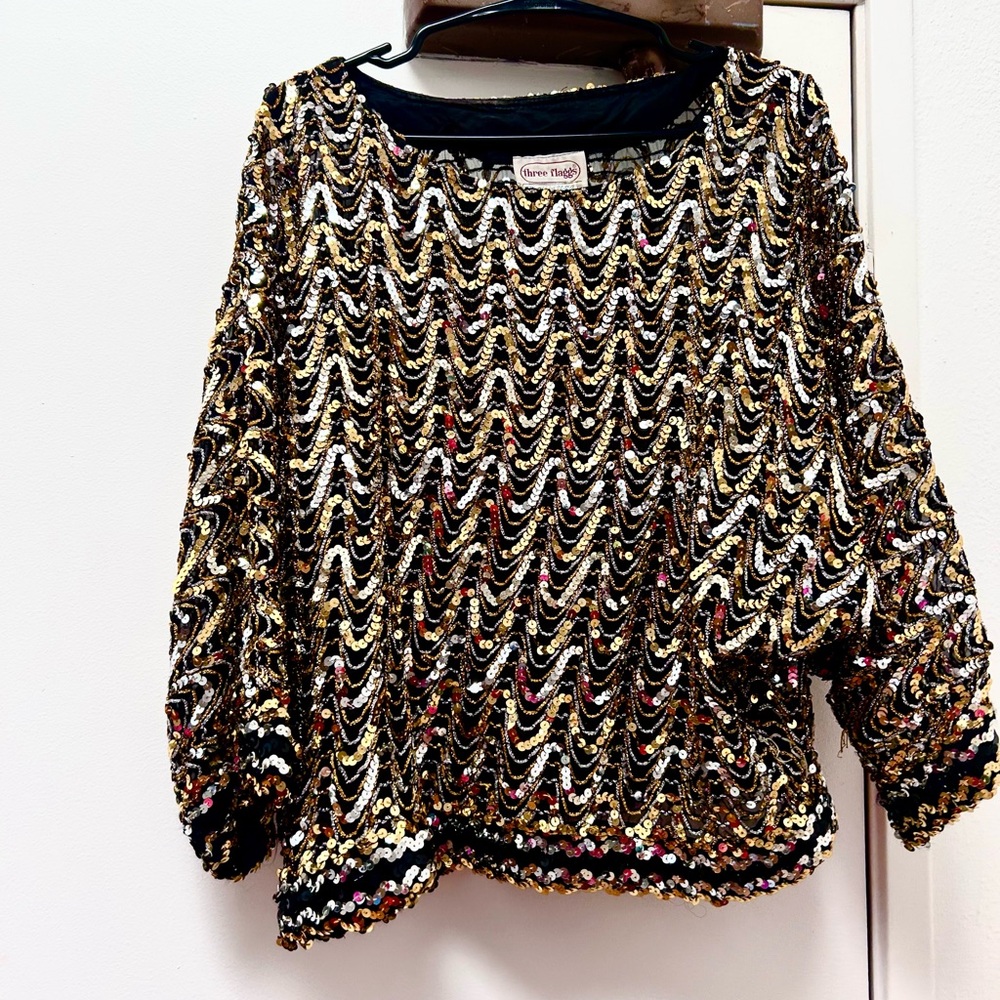 Vintage Sequin Blouse in Gold and Black